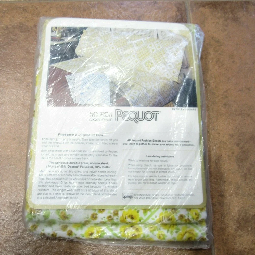 Vintage Pequot Muslin Floral Berkley Square Double Fitted Sheet NEW‎ MCM Retro